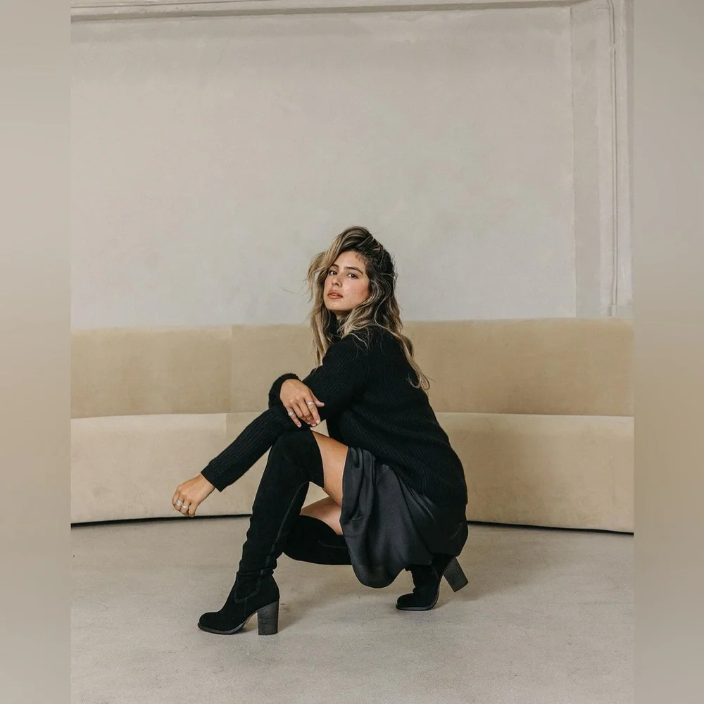 ANTHROPOLOGIE KELSI DAGGER Logan Black Wide Calf over the knee Boots
